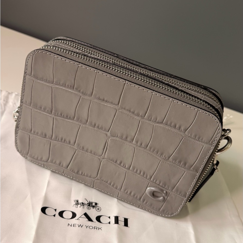 NWT - Coach Gray Croc Embossed Crossbody